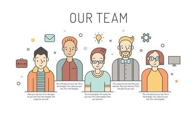 Men multicolored vector work team illustration. Business design concepr. Modern minimalistic design.