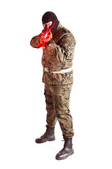 Anti terrorist pointing at camera with a gun with red laser sight