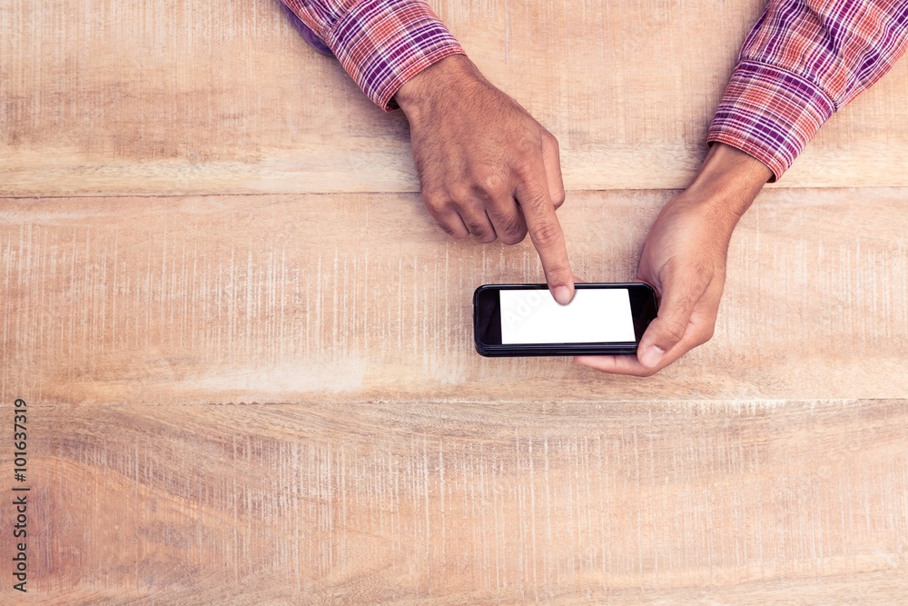 Poster overhead view of man texting
