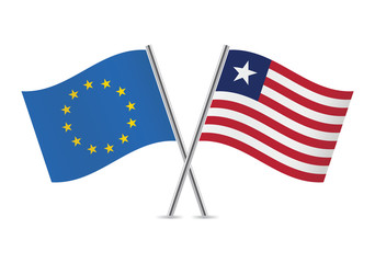 European Union and Liberian flags. Vector illustration.
