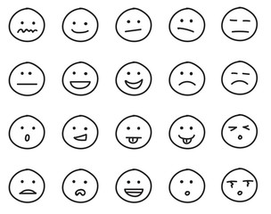 Collection of freehand drawing of emoticons.