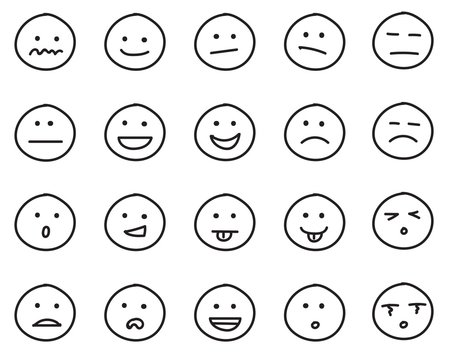 Hand drawn ink emojis faces. Doodle emoticons sketch, ink brush icons of  happy sad face. cartoon art 25365062 Vector Art at Vecteezy
