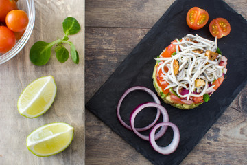 Vegetables and baby eel tartar

