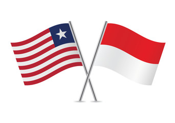 Liberian and Indonesian flags. Vector illustration.
