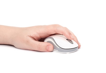Hand click on modern computer mouse isolated