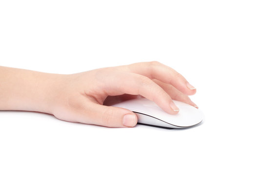Hand click on modern computer mouse isolated