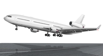 Passagierflugzeug mit Fahrwerk, freigestellt