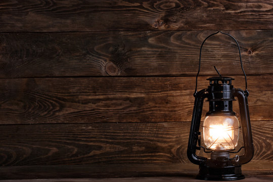 Wooden Background And Gas Lamp