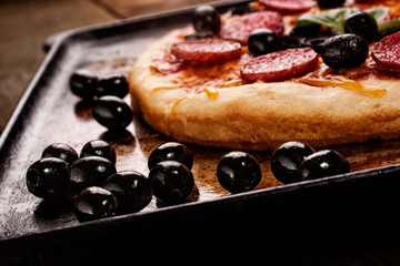 pizza on oven rack