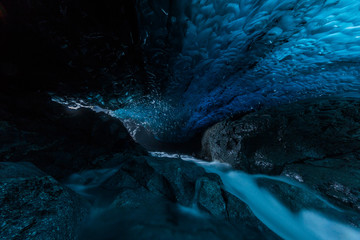 Ice cave in Iceland deep tunnel