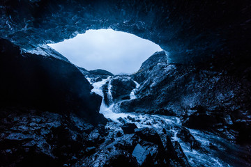 Ice cave in Iceland deep tunnel