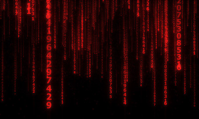 cyberspace with falling digital lines, abstract background with red digital lines