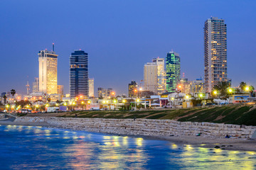 Fototapeta na wymiar Tel Aviv, Israel skyline on the Mediterranean.