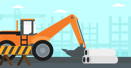Background of excavator on construction site.