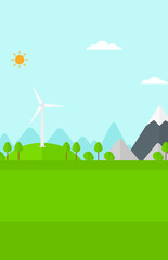 Background of mountains with wind turbine.