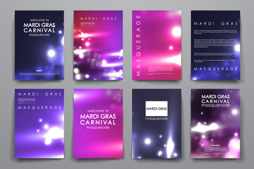 Fototapeta na wymiar Set of brochure, poster design templates in Mardi Gras style
