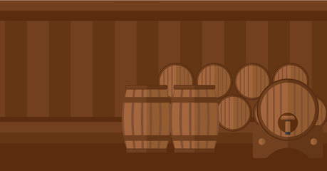 Fototapeta na wymiar Background of wine barrels in cellar.