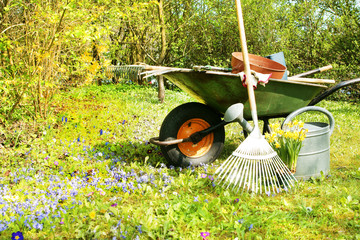 Frühling, Gartenarbeit, Garten, Gartengeräte, Copyspace