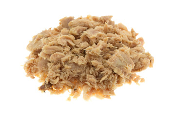 Side view of a portion of lemon and pepper seasoned tuna fish isolated on a white background