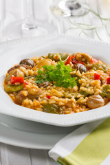 Paella Valenciana, the original version made with rabbit and snails.