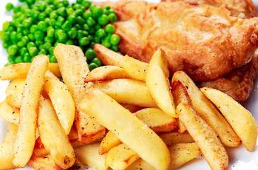 British Traditional Fish and chips with peas