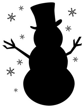 Silhouette of Snowman with Snowflakes