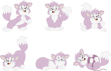 Pink cartoon kitten. Cute playful cat.
