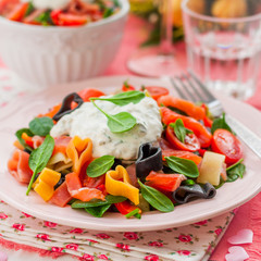 Salmon and Heart Shaped Pasta Salad with Creamy Dressing