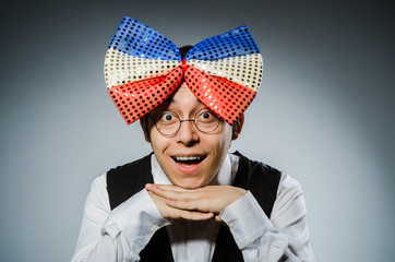 Funny man with giant bow tie