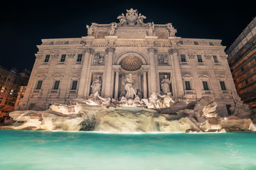 Fototapeta na wymiar Rome, Italy: Trevi Fountain, Italian: Fontana di Trevi, at night
