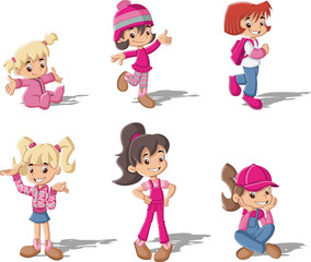 Group of cute cartoon girls. 
