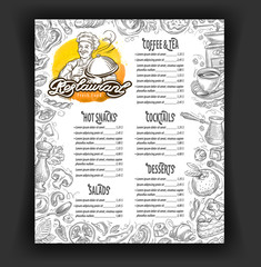 restaurant vector menu design template. food, drinks or dessert icons
