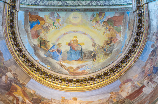 Apse ceiling fresco painting of Jesus Christ, Virgin mary, St Nicholas