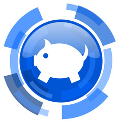 piggy bank blue glossy circle modern web icon