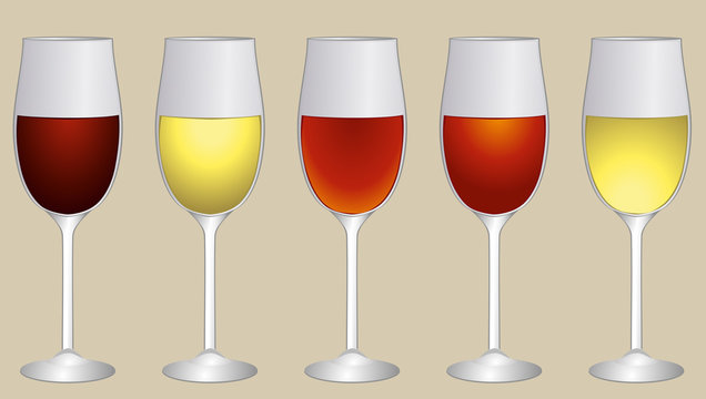 Vector set of glasses with different drinks.
