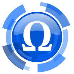 omega blue glossy circle modern web icon