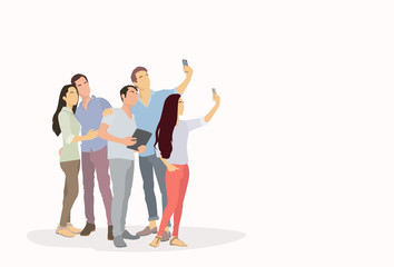 Naklejka premium People Group Silhouette Taking Selfie Photo On Smart Phone