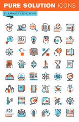Thin line web icons for education, online training and courses, university and distance education, for websites and mobile websites and apps.