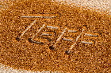 Teff with the word teff written in the grain