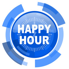 happy hour blue glossy circle modern web icon