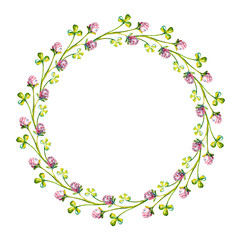 Beautiful background with watercolor drawn clover wreath and free space for your text