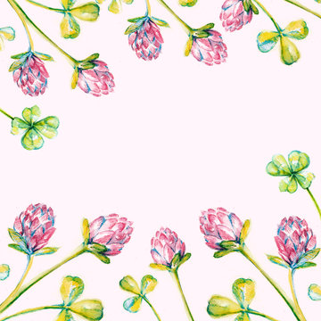Beautiful background with watercolor drawn clover  and free space for your text
