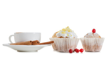 Cup of Coffee and muffin isolated on white