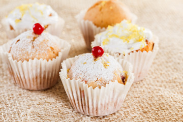 Muffins with cranberries and lemon zest, closeup