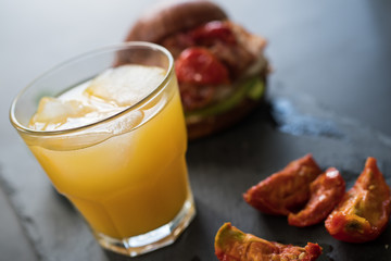 Blurred juice and bacon