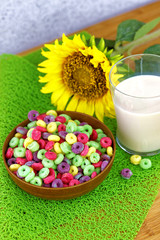 Fototapeta na wymiar Colorful breakfast cereals