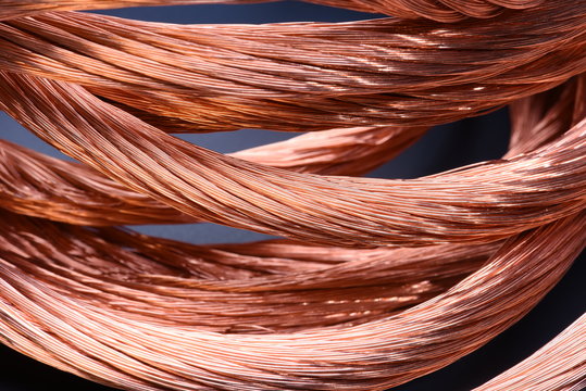 Closeup of copper wire, concept of industry development and market of raw materials