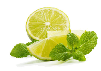 Fresh lime with leaves and mint.