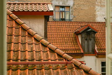 Tile roofs over centre of old town. Red rooftop