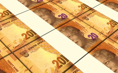 South african rands bills stacks background. Computer generated 3D photo rendering.